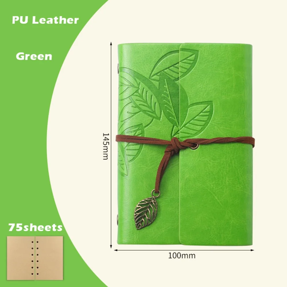 

Portable A7 Loose-leaf Notebook Leaf Embossed Straps Design Travel Journal PU Leather Diary Book Travel