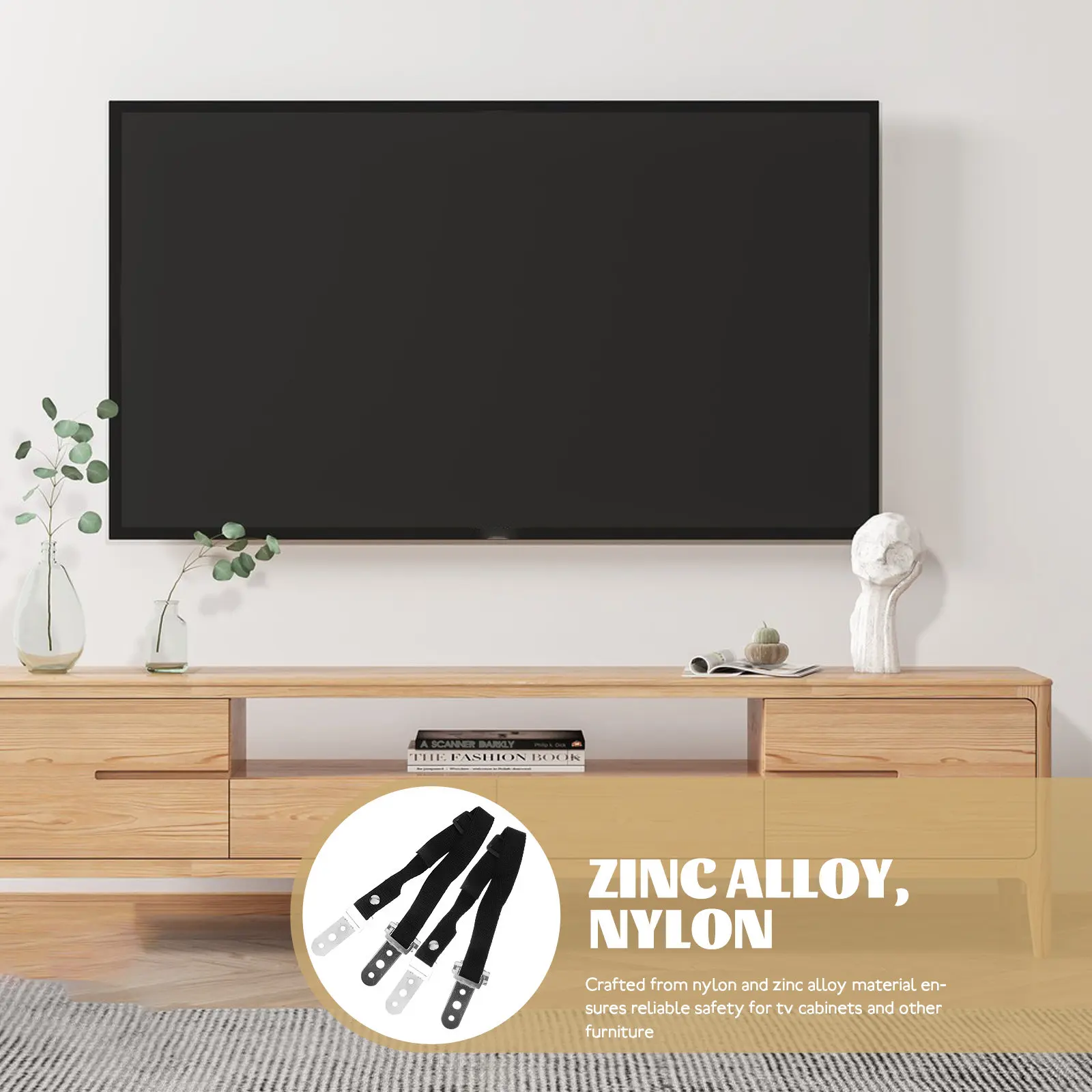 

Комплект из 2 креплений для мебели к стене: система легкой установки, безопасные ремни для предотвращения опрокидывания книжных полок и тумб под ТВ, решение для защиты от опрокидывания (защита от детей)