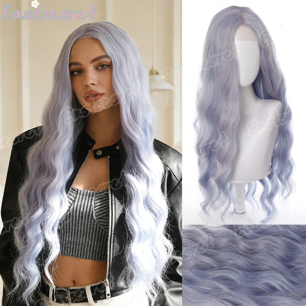 

Synthetic wig Women's hand woven lace Split water ripple Long curly hair Gradient blues Natural split forehead lace Daily use