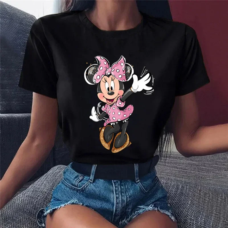 Minnie Mouse Print T Shirt Women Cartoon Tops Ladies Short Sleeveed Female T-shirt Oversized O-neck Top Y2k Tshirt