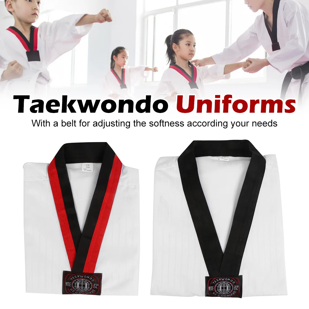 Taekwondo Uniforms Long Sleeves Martial Arts Karate Jujitsu Gym Fitness Training Uniforms with Belt for Children Adults Unisex