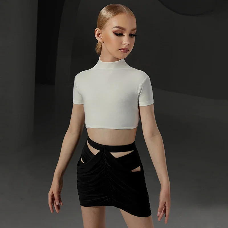 

Новая детская одежда для латинских танцев, топы с короткими рукавами для девочек, юбка с полой талией, тренировочная одежда, костюм для выступлений ча-ча, танцевальное платье DNV17757