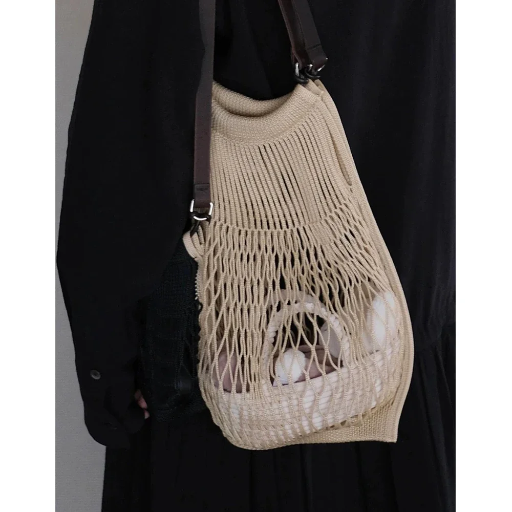 

Fashion Designer String Bags for Women Handbags Hollow Cochet Mesh Shoulder Bag Fishing Net Woven Crossbody Bag Shopper Tote New