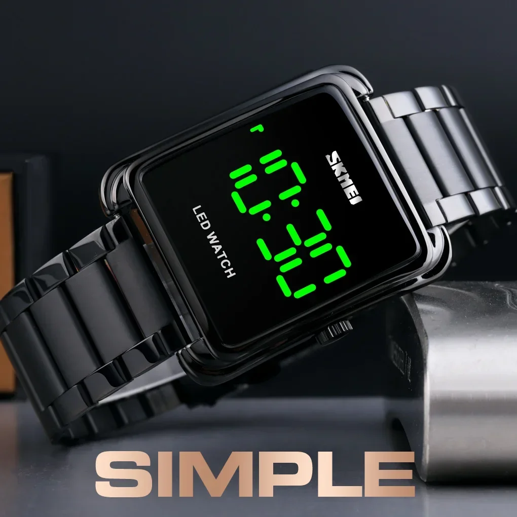 Skmei Stainless Steel Strap Thin Electronic Clock Fashion LED Digital Watch Mens Waterproof Date Men Digital Wristwatches 1505