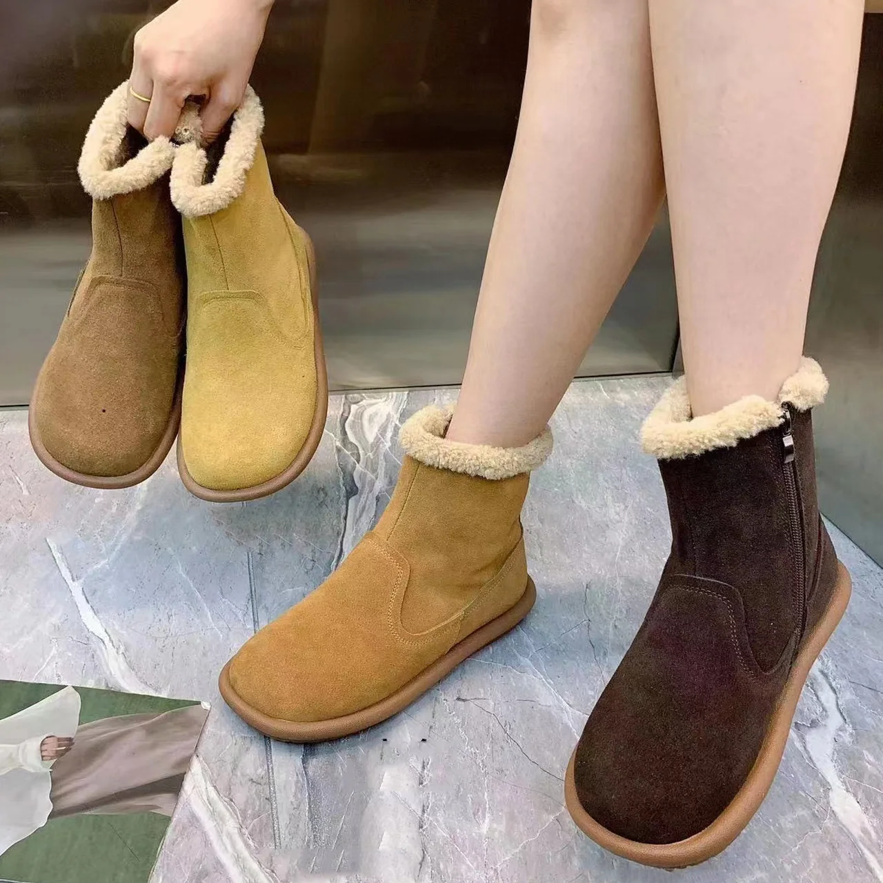 

Winter Women Boots Warm Fur Snow Boots Casual Plush Women Shoes Plus Size Female Leather Ankel Boots Antislip