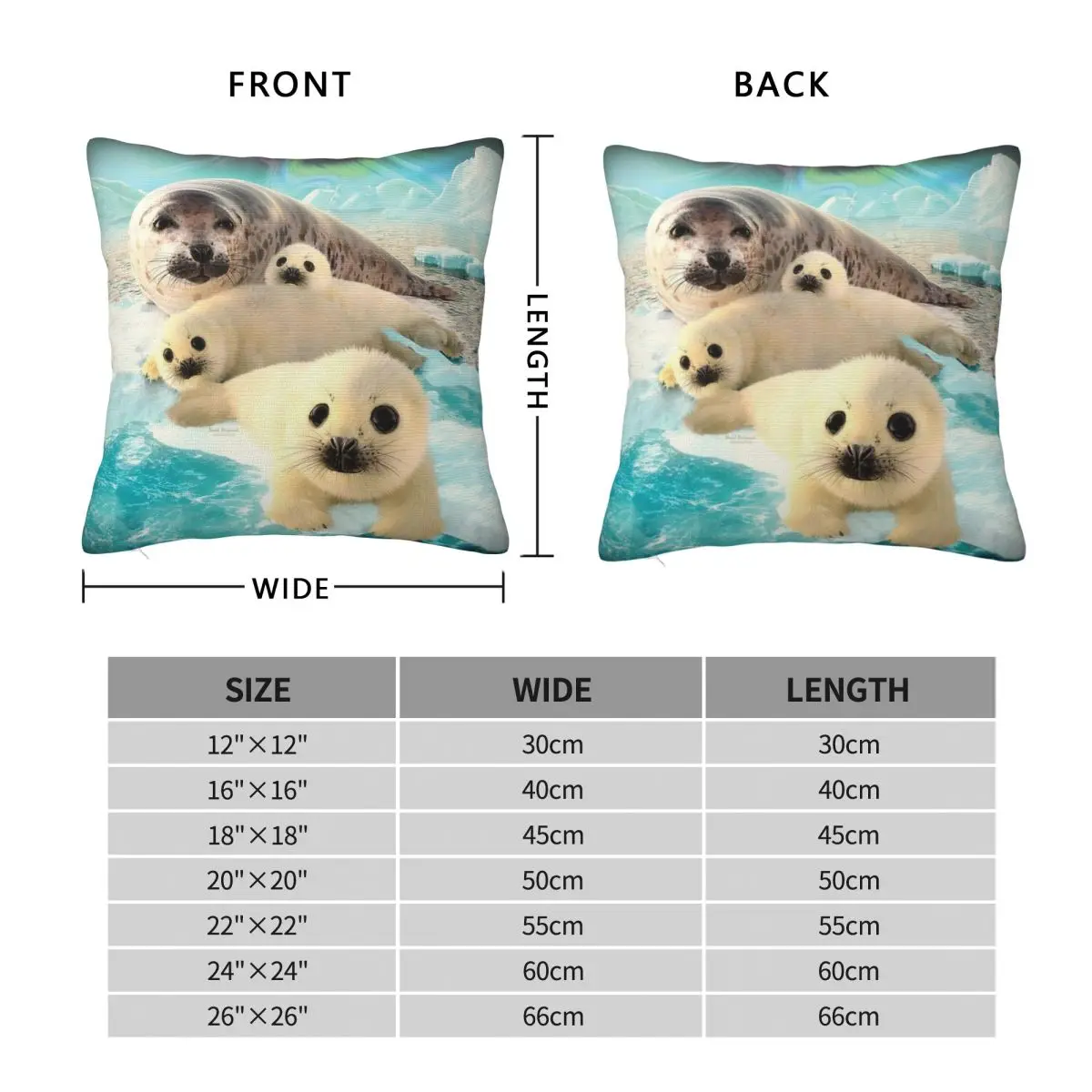 Grey Seals Arctic Square Pillowcase Polyester Linen Velvet Creative Zip Decorative Pillow Case Car Cushion Cover 18