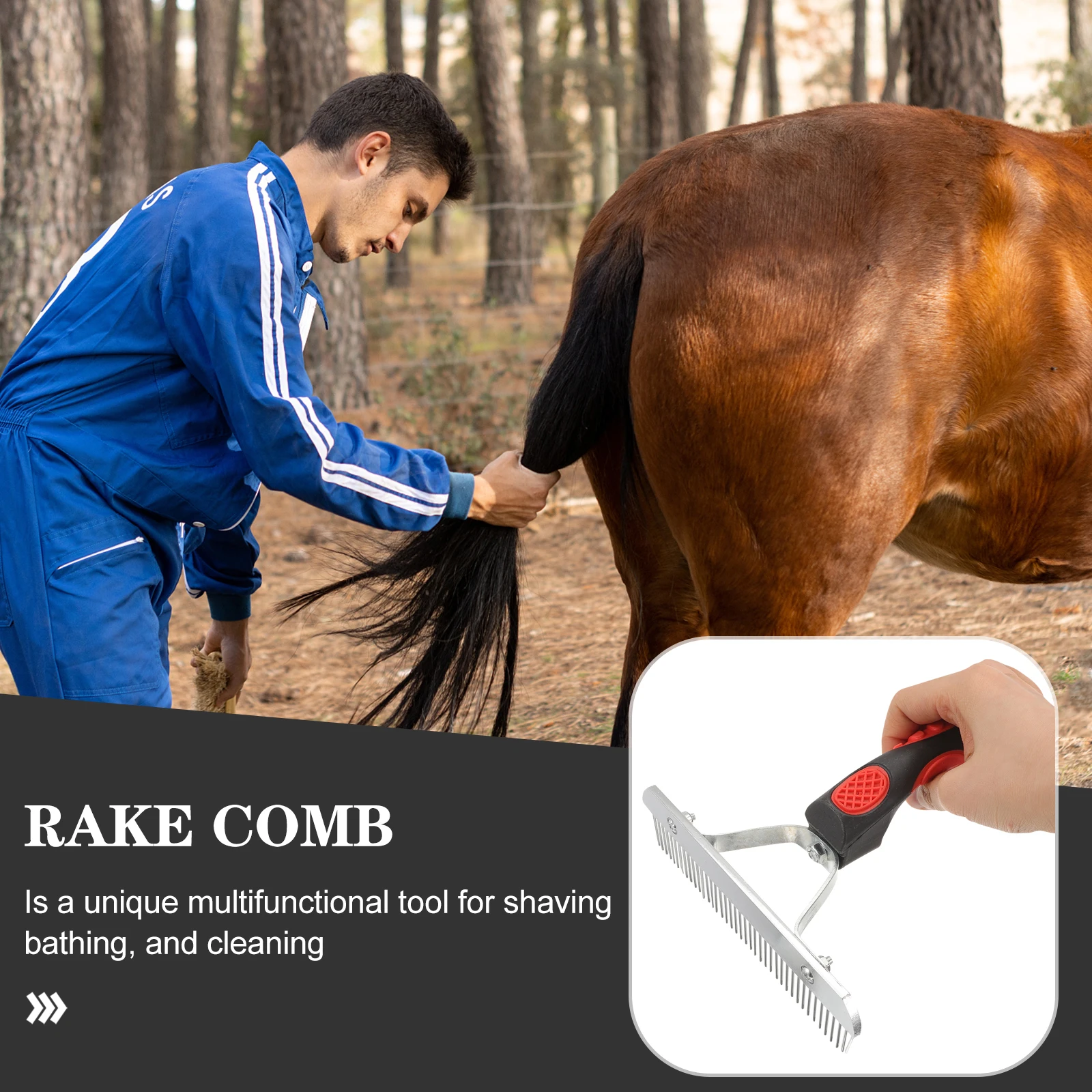 

Depilatory Comb 175mm Black Red Handle Durable Grooming Rake Cleaning Tools Brush Anti Rust Pet Horse Hair Comb Rubber Grip