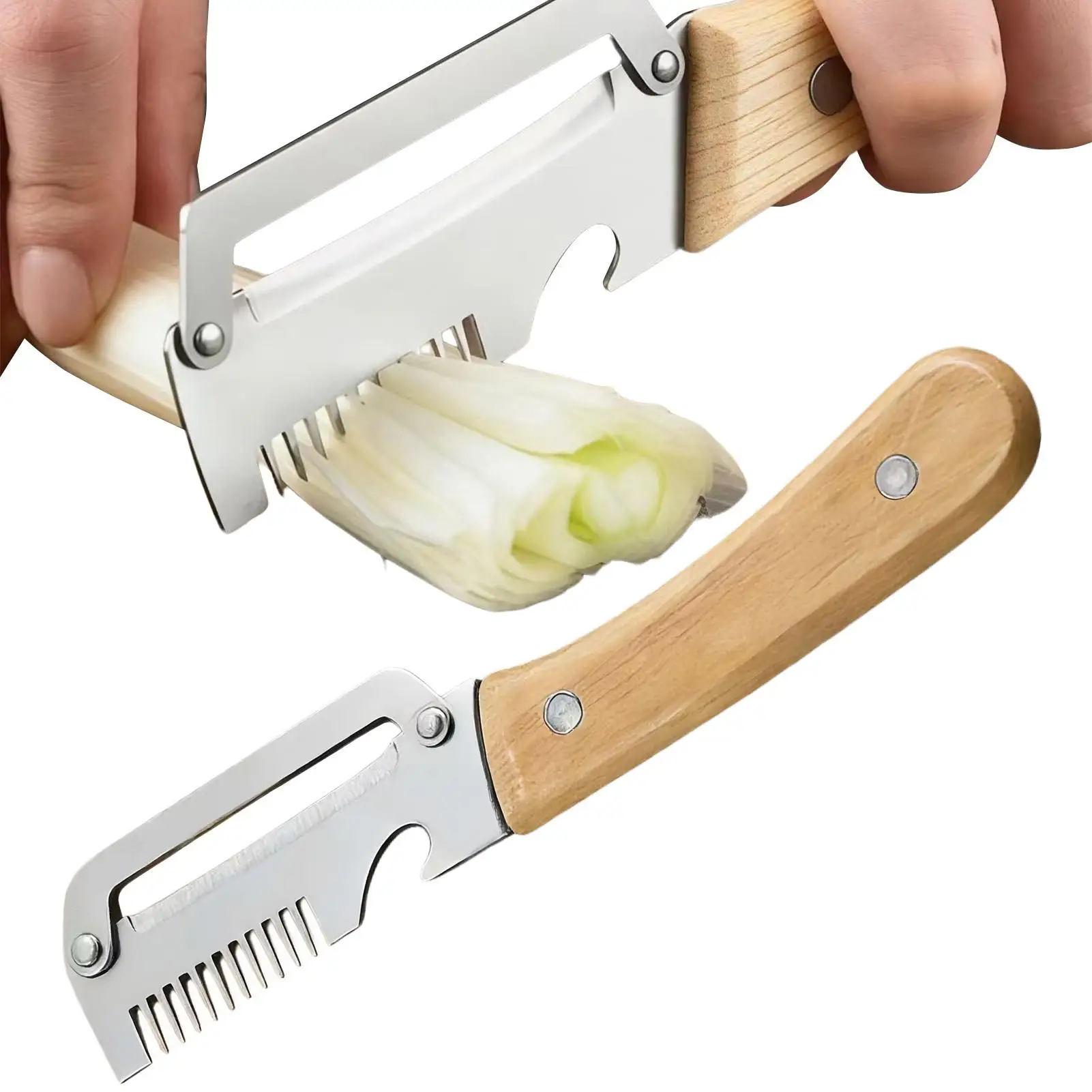 Stainless Steel Vegetable Peeler with Wooden Handle 2-in-1 Fruit Potato Peeler with Bottle Opener Kitchen Peeling Tool