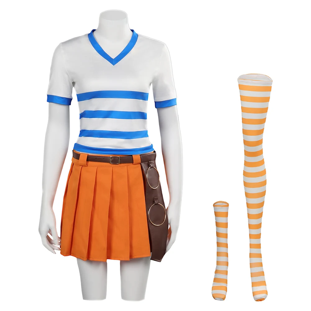 Anime TV-Stück Nami Cosplay Tops Rock Kostüm Schal Socken Verkleidung Seemann Handband Outfits Halloween weibliche Verkleidung Anzug