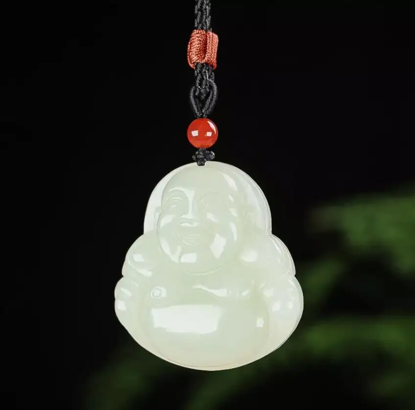 

Chinese Natural HeTian Jade jadeite Hand-Carved pendant Maitreya Buddha