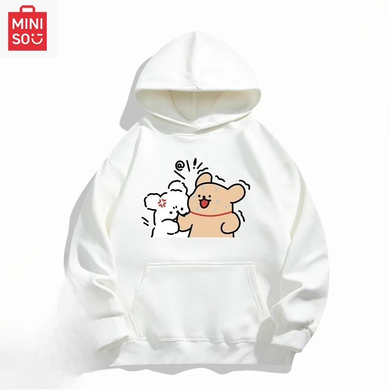 

MINISO совместная толстовка с мальтийским принтом и капюшоном, свободная мультяшная многофункциональная повседневная и милая девушка