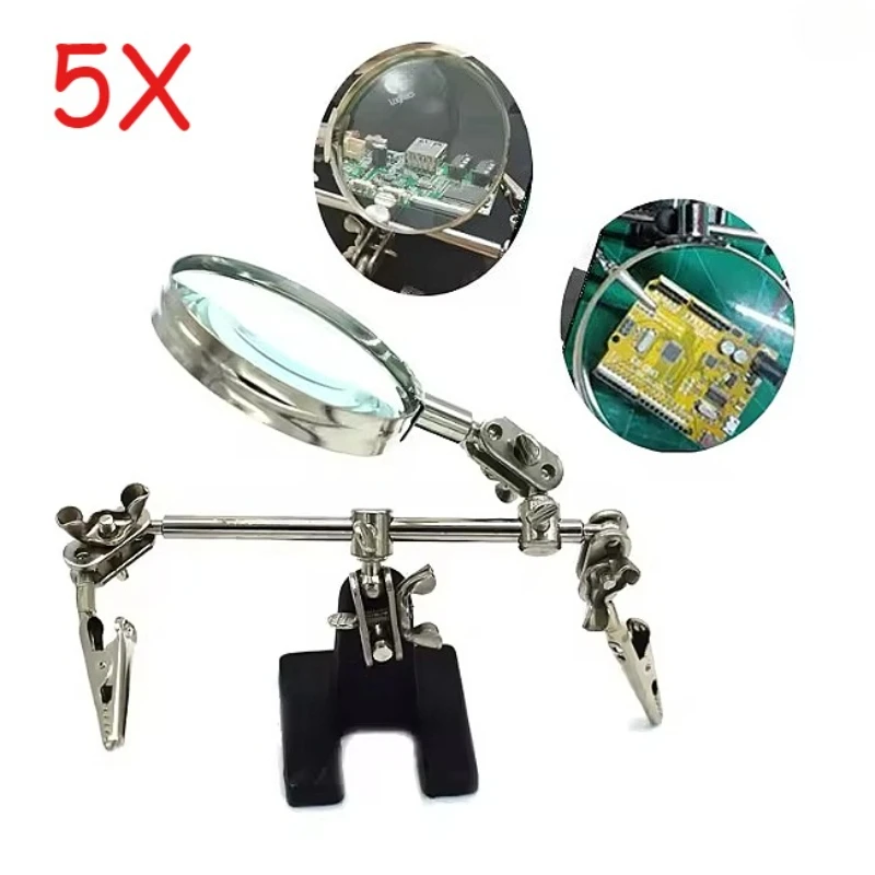 

Third Hand 5X Magnifying Glass Stand For Electronic Works Jeweler Watch Repair Welding Soldering Magnifier With Dual Clips