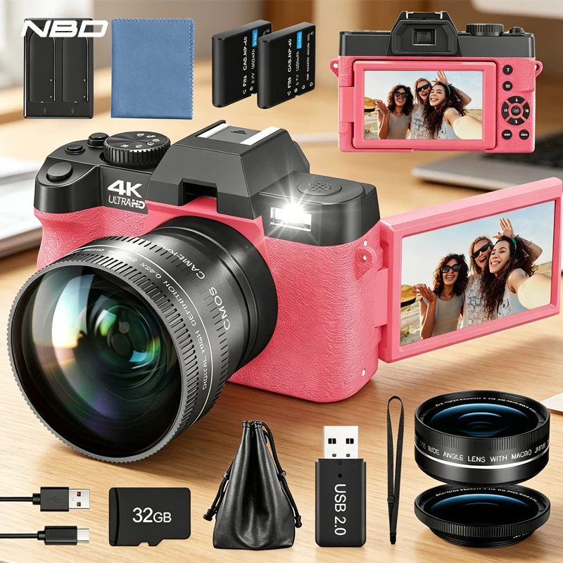 

NBD Pink 4K Digital Camera 48MP Vlogging Camera for Girls Flip Screen Autofocus Compact Camera 16X Zoom Travel Selfie Gift**
