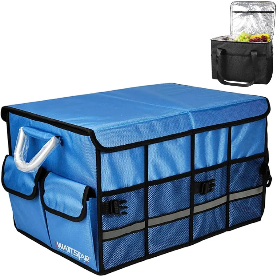 

Trunk Organizer With Insulated Grocery Bag Blue Car Organizer Collapsible Trunk Organizer For SUV Sedan And Truck Car Storage O