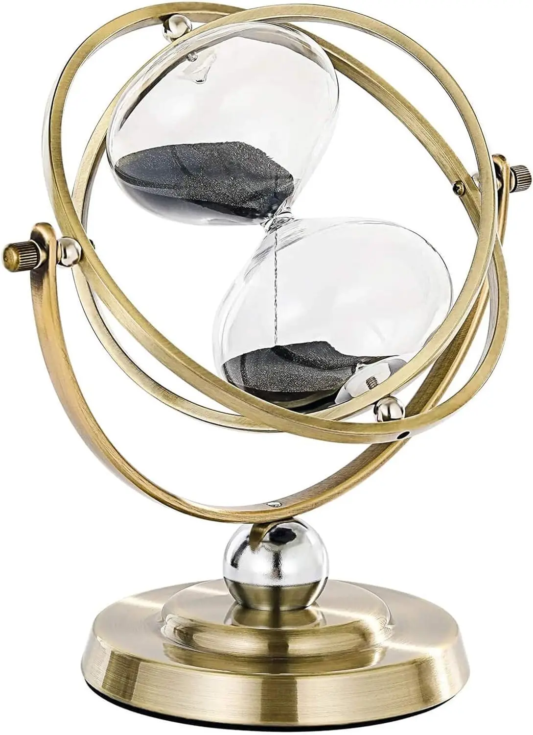 Large Brass Hourglass Timer 60 Minutes, Antique Rotating Black Sand Clock Metal Sand Watch 60 Min 1 Hour Glass Sandglass