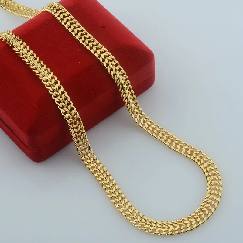 Mens Women Yellow Gold Color Curb Carving Necklace Link Bracelet Set Jewelry