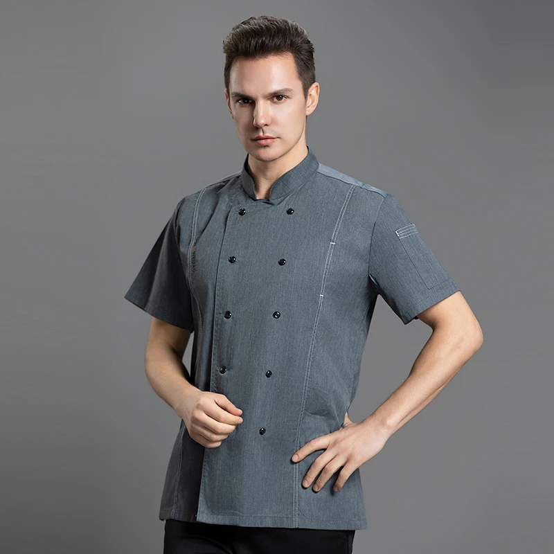 ชุดเครื่องแบบพ่อครัวโรงอาหารเสื้อโค้ทสำหรับผู้ชายเสื้อพนักงานโรงแรมบริการจัดเลี้ยงร้านอาหารแจ็คเก็ตทำอาหารเสื้อทำงานเบเกอรี่