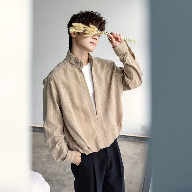 

Autumn Long-sleeved Stand-up Collar Shirt Design New Solid Color Casual Blouses