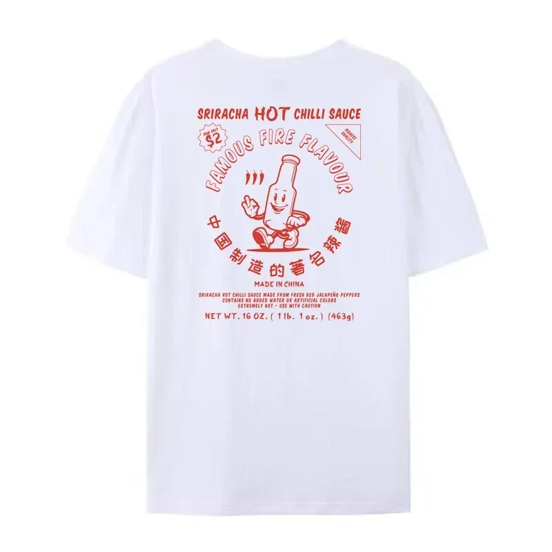 Hot Chilli Sauce Back Print T-shirts Vintage Women Cute Funny Food T Shirt Oversized Retro Streetwear Tees Tops Unisex Clothes