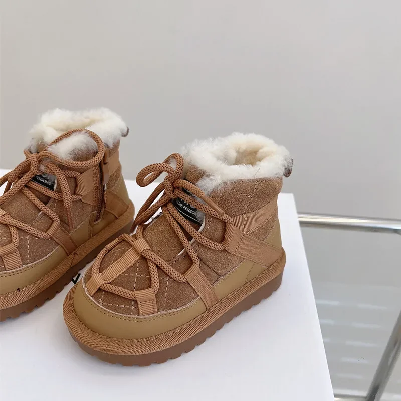 Botas de nieve cálidas y gruesas para niños y niñas, zapatos con correa, invierno, 2023