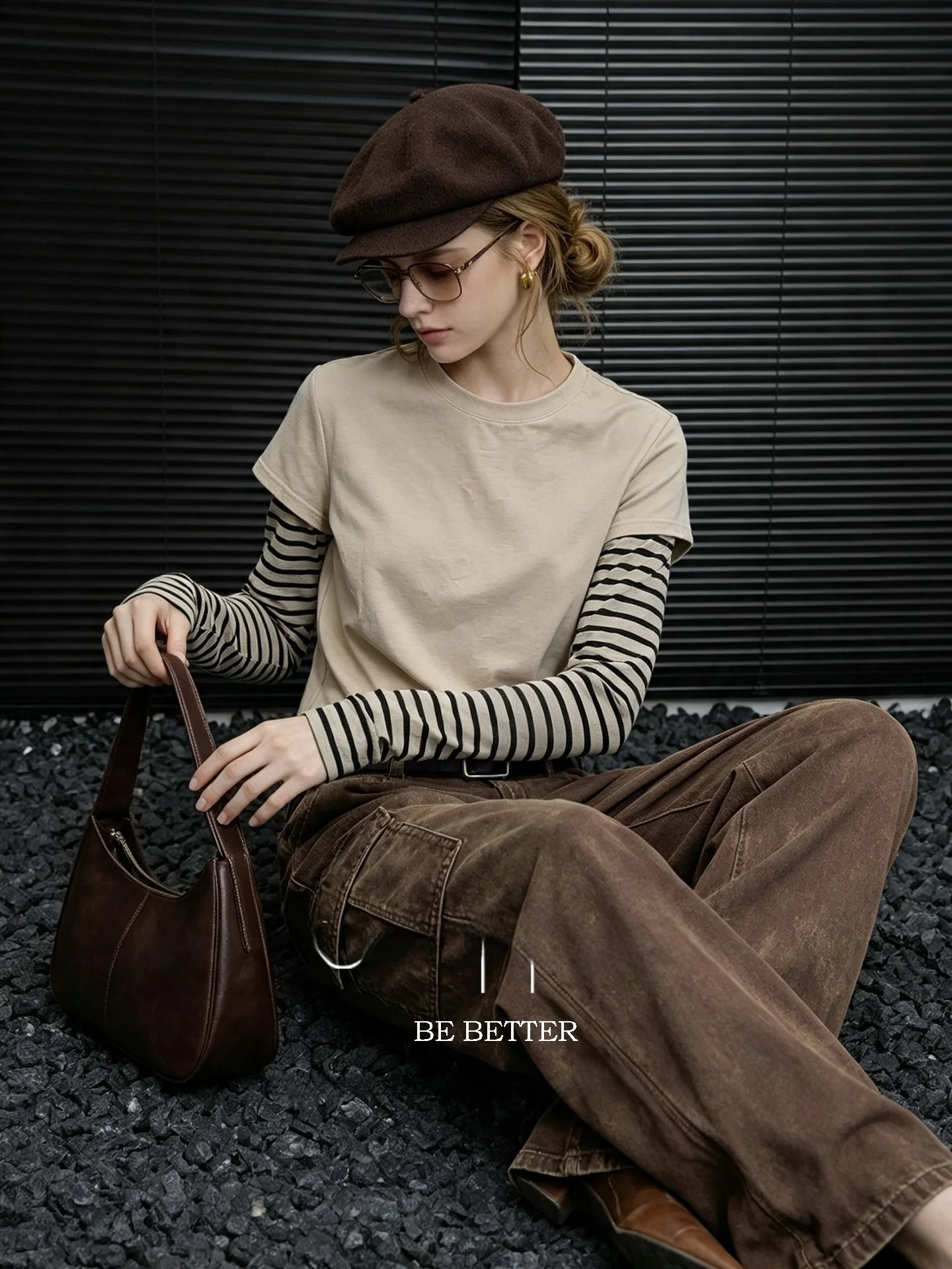 Huaappuw Casual Long Sleeve T-Shirt Simple Splicing Design Autumn Commute Top Women's Fashion Standard Fit French Style T-Shirt