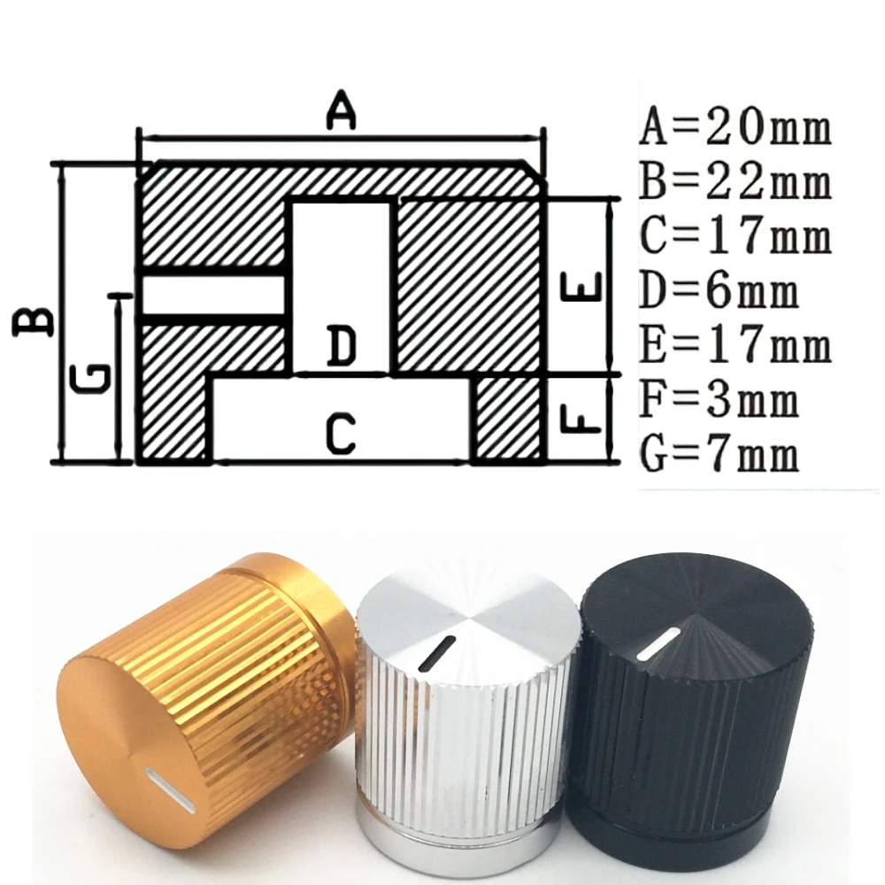1 stücke Aluminium Legierung Potentiometer Drehknopf Volumen Audio Elektrische Gitarre Bass Knob 20X22mm (D * H)
