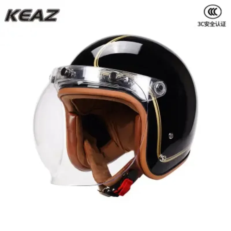 

KEAZ Retro Style Motorcycle Helmet 3/4 Helmet Light Universal for All Seasons 3C Paired with Bubble Mirrors Capacete Casco