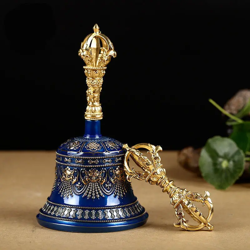 Tibetan Buddhism Gokosho Vajra and Bell Copper Hand-polished Lucky Blue Home Buddhist Hall Buddhist Supplies