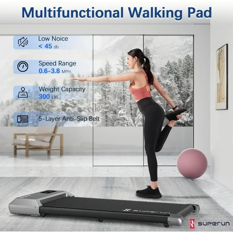 Walking Pad Under Desk with 300lbs Weight Capacity, Portable Treadmill in LED Display for Home & Office Use