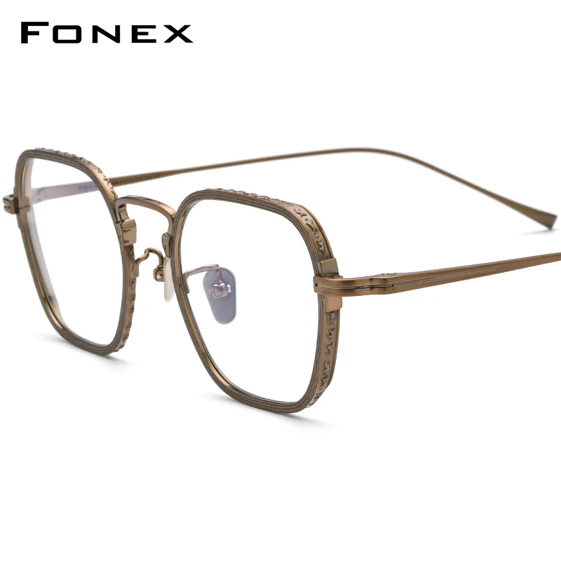 FONEX Pure Titanium Glasses Frame Men 2024 New Retro Vintage Square Eyeglasses Eyewear KJ53