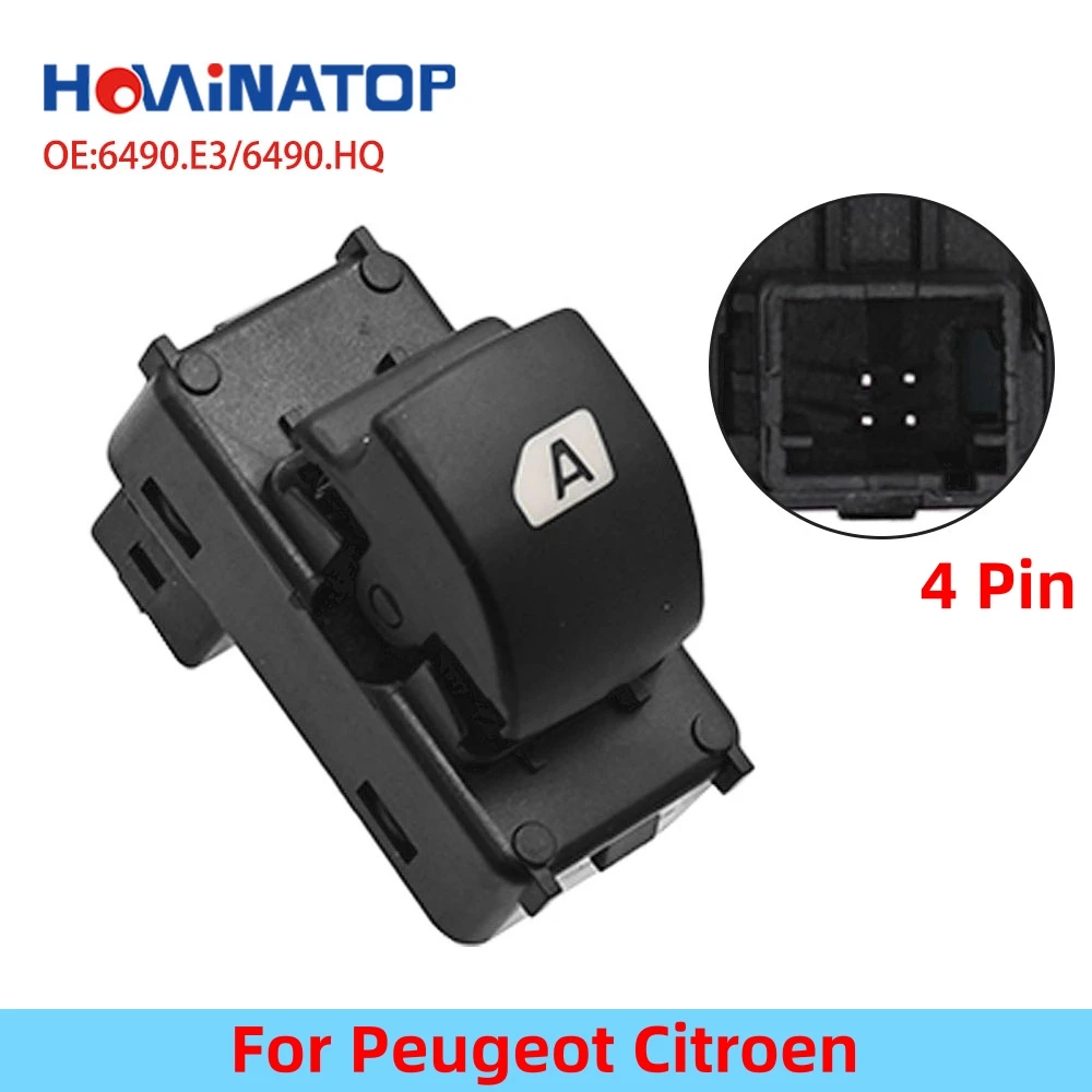 HOWINATOP 6490.HQ 6554.E3 6490.E3 4 Pin Single Power Window Control Switch For Peugeot Citroen High Quality OEM Replacement