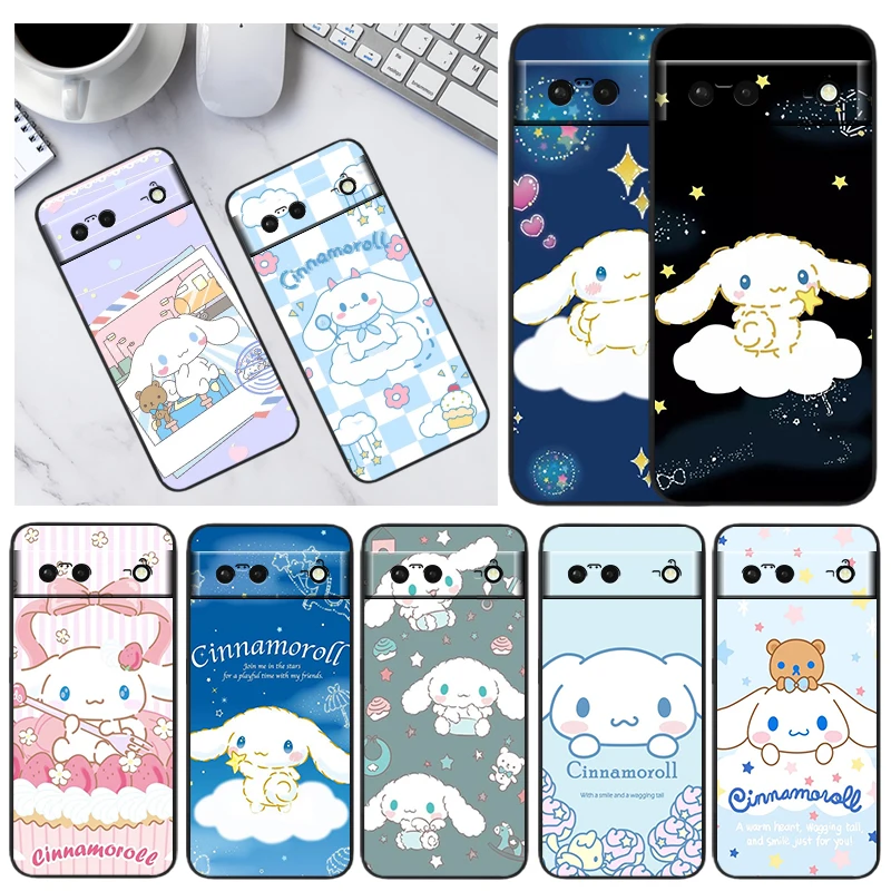 

Sanrio Cinnamoroll Cartoon Phone Case For Google Pixel 7 6 Pro 6A 5A 5 4 4A XL 5G Cover Black Shell Soft TPU Fundas Coque