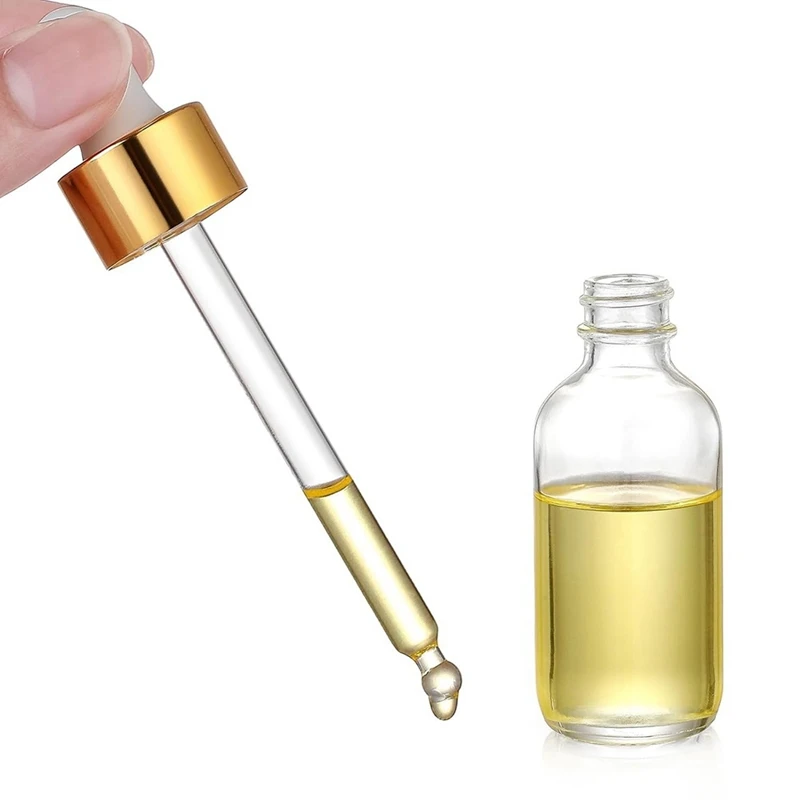 Leak Proof Travel Dropper Bottles 4 Pack With Golden Caps, Clear Glass For Essential Oils 1Oz (30Ml) 10.1X3.3Cm