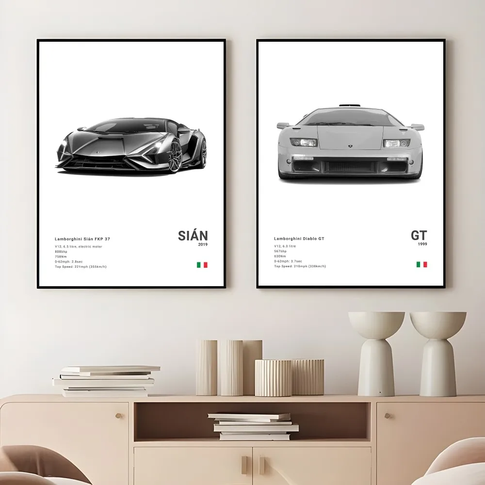 L-Lamborghini REVUELTO VENENO 6.0TL Poster Sticky Wall Art Printing Waterproof Home Living Bed Room Bar Aesthetic Decor