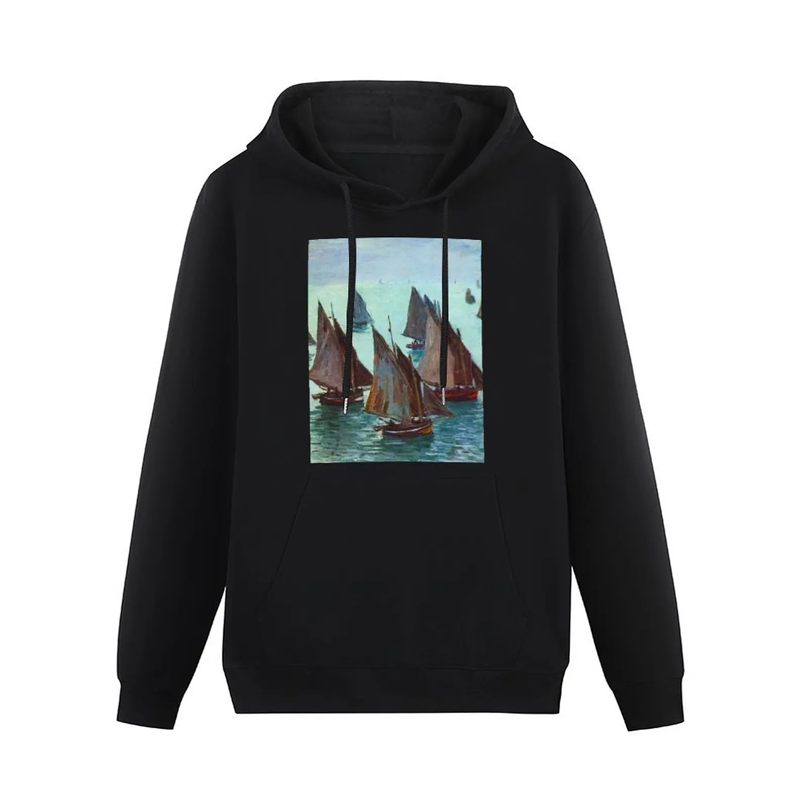 Claude Monet - Fishing Boats Calm Sea Pullover Hoodie korean clothes hoodies for men