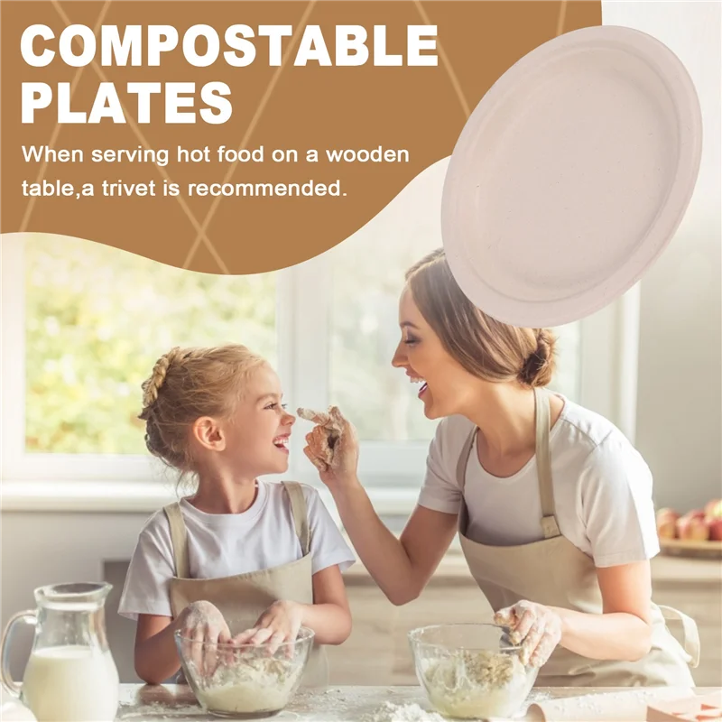 

ELEG-100% Compostable Disposable Paper Plates Bulk 9 Inch 50 Pack, Bamboo Plates, Eco Friendly, Biodegradable