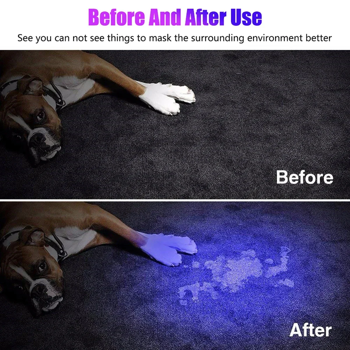 5W UV 365nm Flashlight USB Rechargeable Filtered LED Ultraviolet Inspection Lamp Pet Pee Urine, Rocks Gem Money Detector