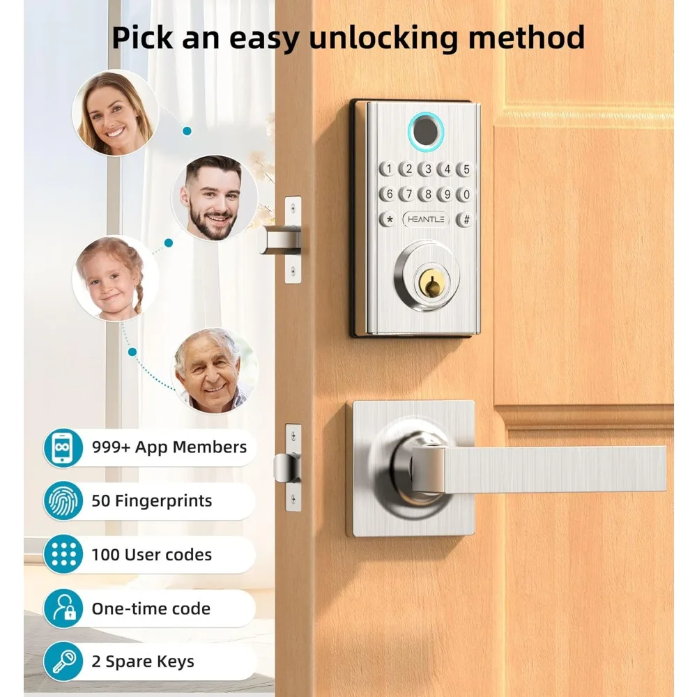 WiFi Keyless Entry Door Lock -  Smart Lock Handle Set with Keypad Electronic Deadbolt Bluetooth Alexa App WiFi Remote Control