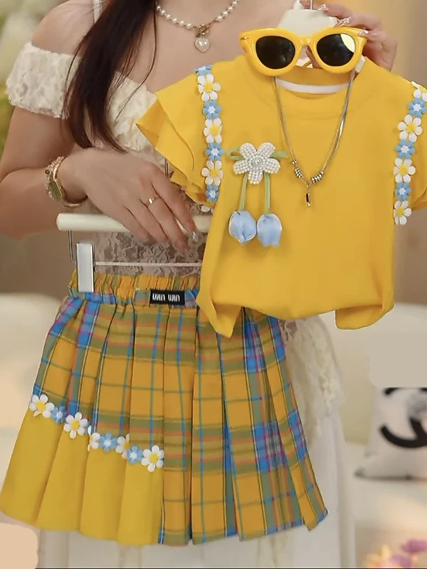 

Летняя тонкая юбка ort Sve с цветочным принтом для девочек, комплект из двух предметов, милая модная детская одежда, легкий ансамбль