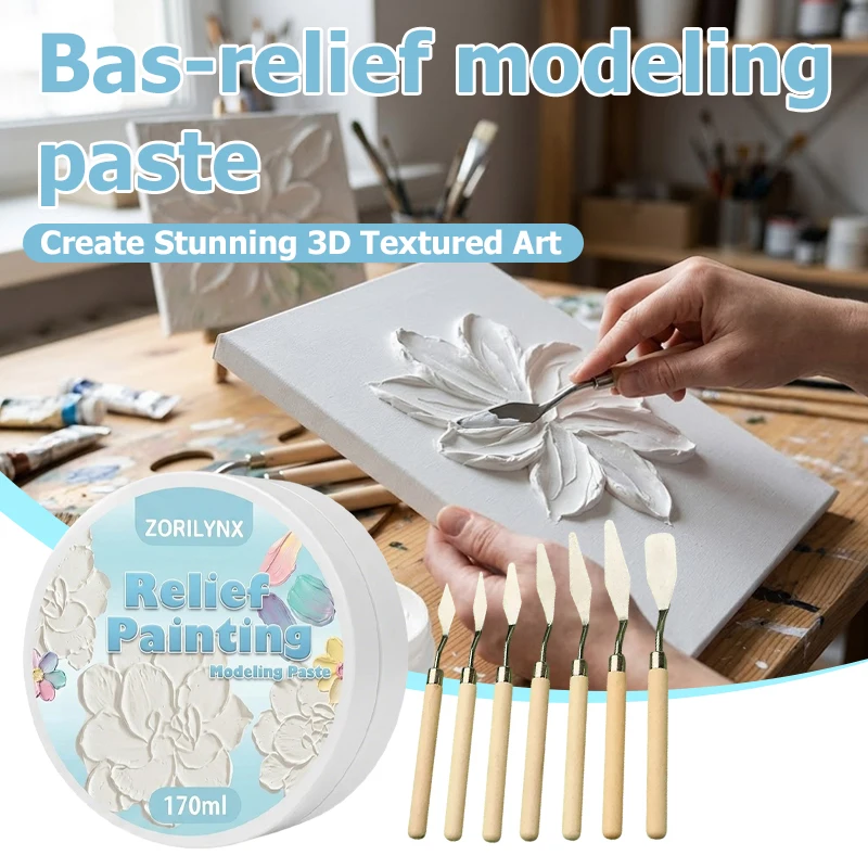 Relief Painting Modeling Paste Set with Stainless Steel Palette Knives for Textured Art and 3D Creative Projects - ZORILYNX