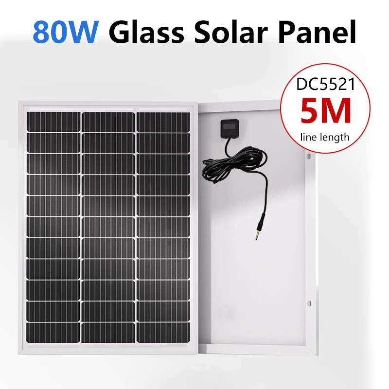 Starres 80W monokristallines Glas-Solarmodul mit 5M DC-Kabel, Balkonmontage, PV-Modul, wasserdicht für Haus, Balkon, Wohnmobil, tragbare Powerstation & netzunabhängiges Batterieladen
