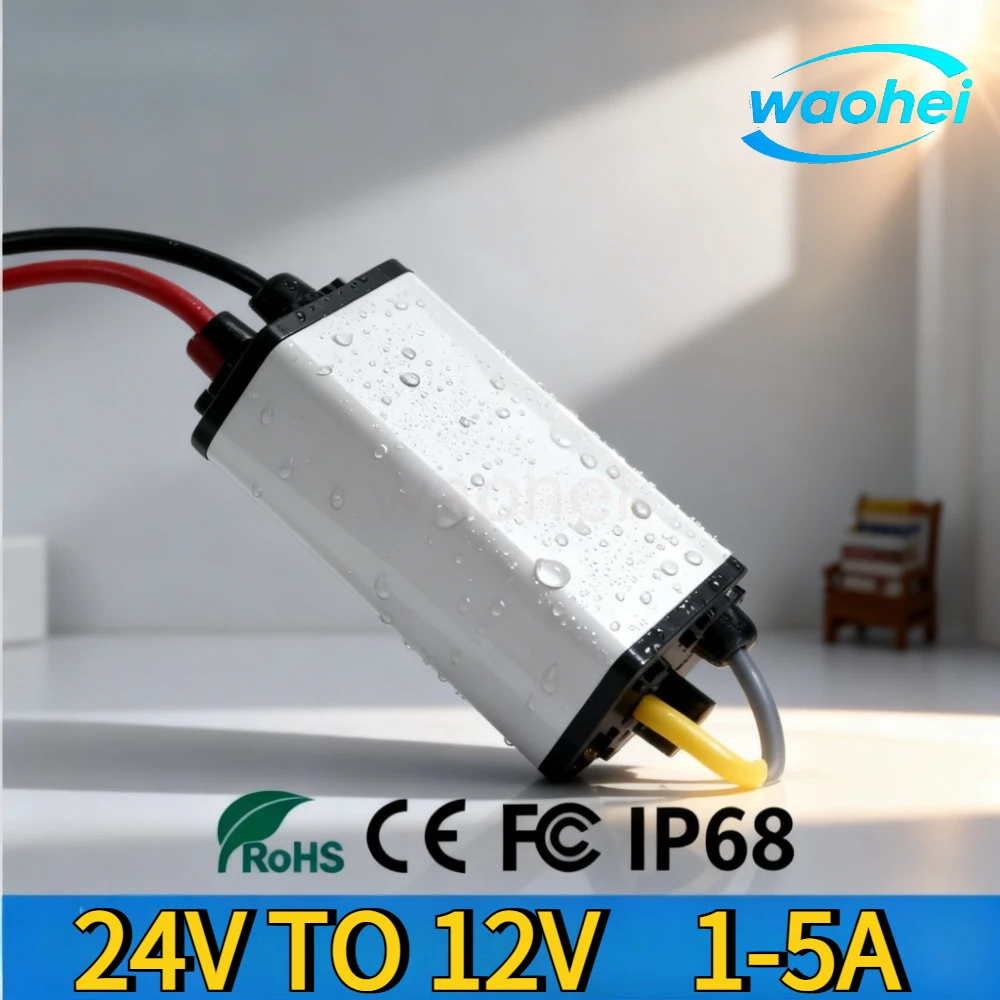 

24V to 12VConverter Step Down 1A-5A Voltage Regulator 24V 12V Reducer Buck Model Converter DC 24V to DC 12V Module Waterproof UL