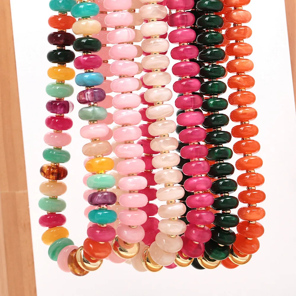 

Boho Chunky Colorful Beaded Choker Trendy Statement Flat Round Resin Large Beads Chain Necklaces for Women Vacation Jewelry Gift
