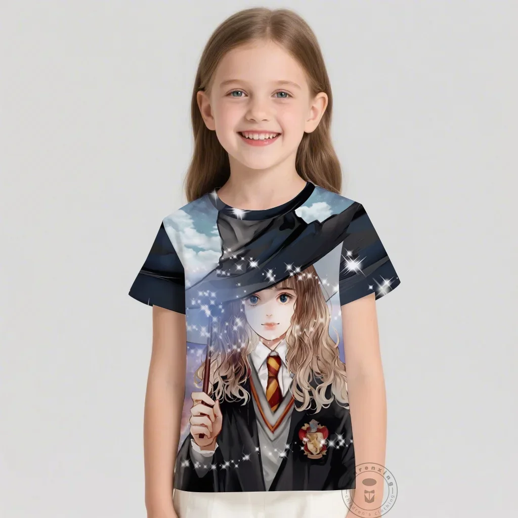 تي شيرت أنيمي هاري بوتر ثلاثية الأبعاد طباعة الاطفال تي شيرت موضة عادية الكرتون الجولة الرقبة تي شيرت صبي فتاة ملابس الأطفال تيز القمم