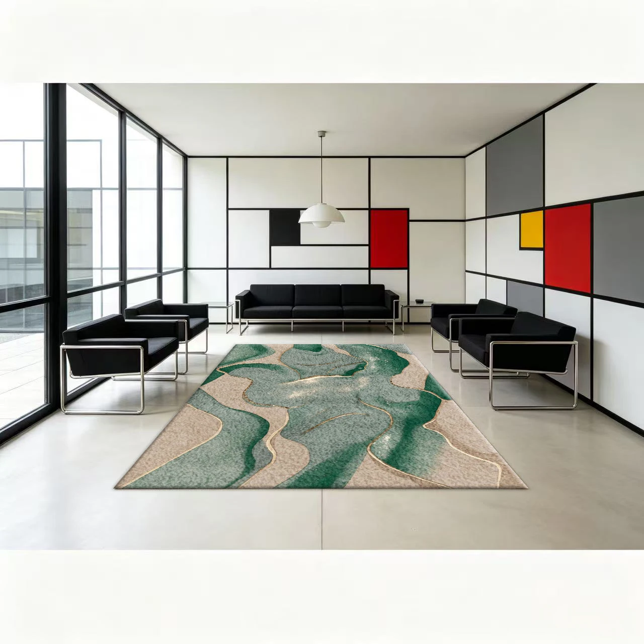 Green Marble Gold Vein Abstract Carpet Flooring, Luxury Modern Non-Slip Area Rug for Living Room Bedroom Home Interior Decoration