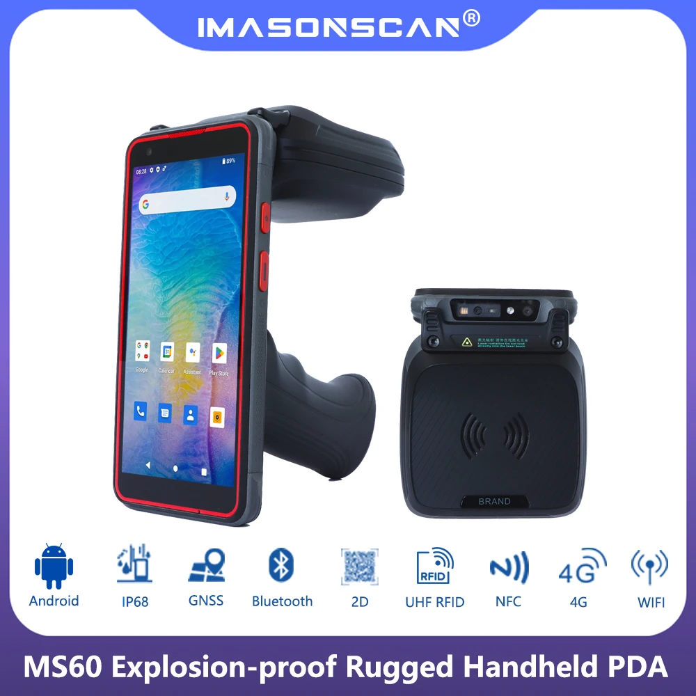 Explosion Proof Handheld UHF RFID reader 6Inch Rugged Data Collector Android 13 QR Code Scanner PDA 4+64GB NFC For Inventory