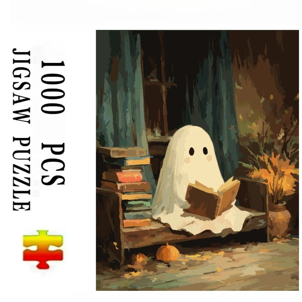 Cute Ghost Reading Books Jigsaw Puzzles 500/1000/1200/2000 PCS Wall Decor for Living Room Bedroom Gift No Frame