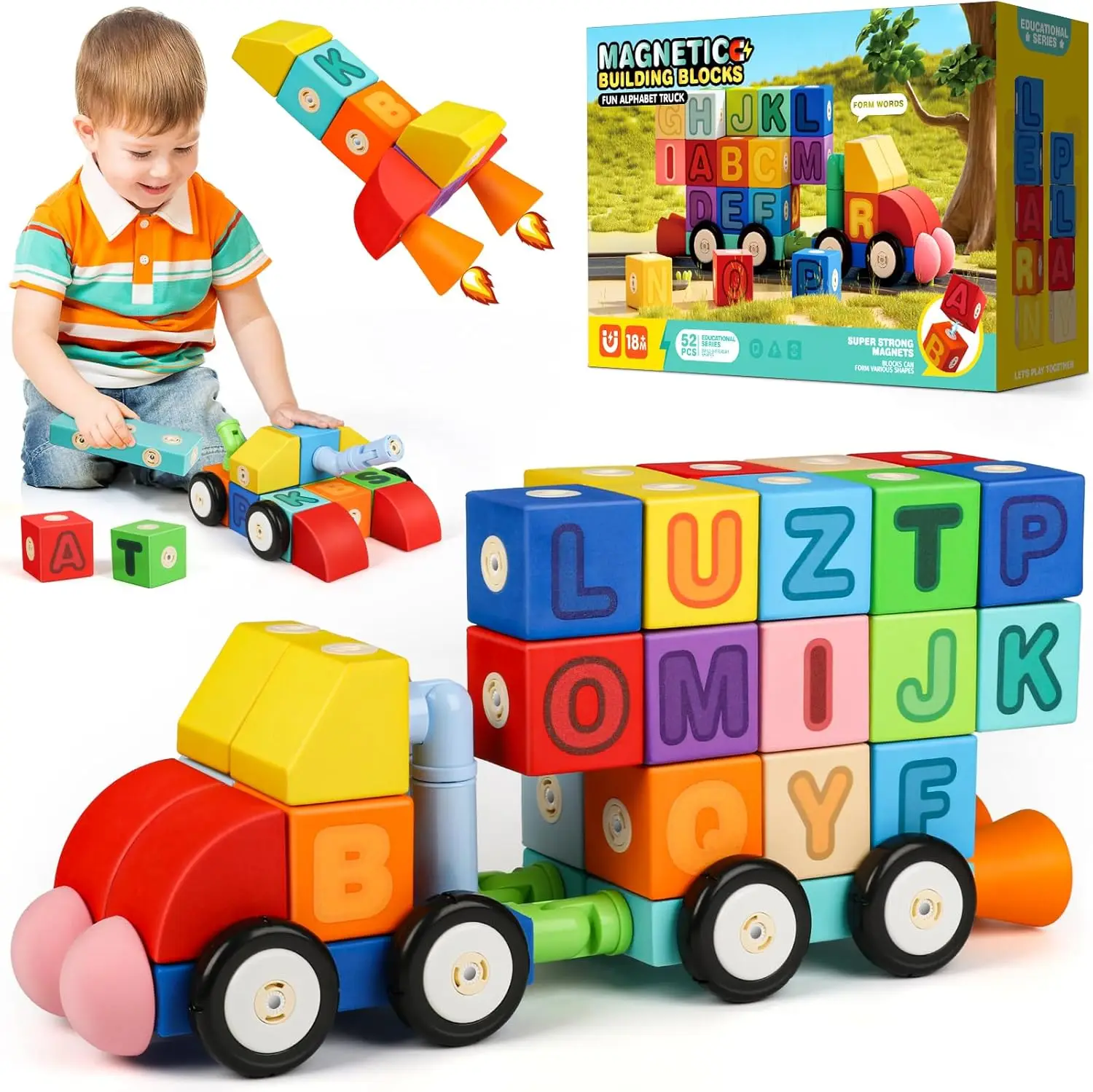 Grands blocs de construction magnétiques pour les tout-petits, grand bloc de mousse 52/100 pièces pour les enfants de 2 3 4 5 6 ans, jouet de blocs magnétiques EVA