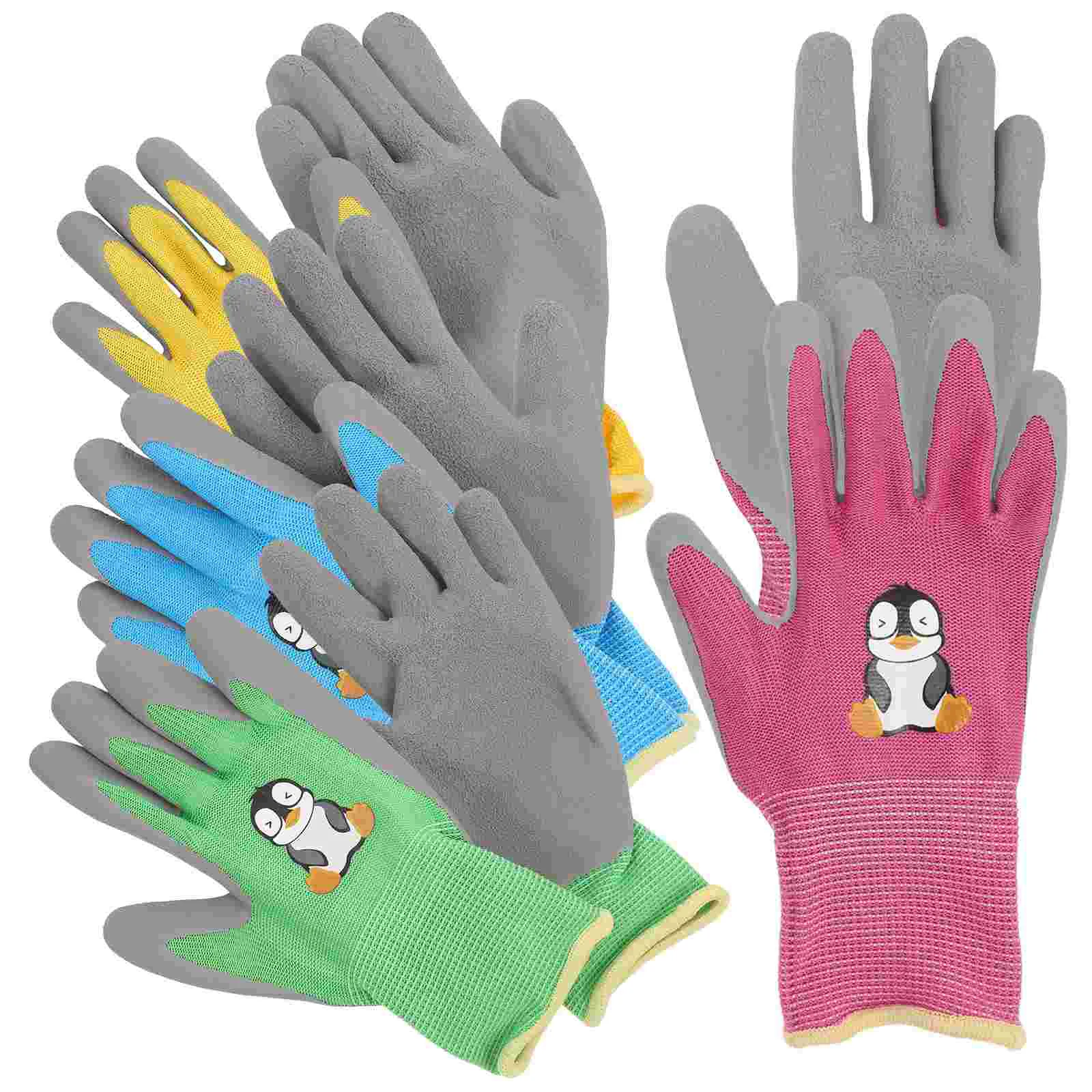 

4 Pairs Children's Gloves Gardening Durable The Mitten Cartoon Gardener Gifts Emulsion Cut Resistant Miss Kids Mittens