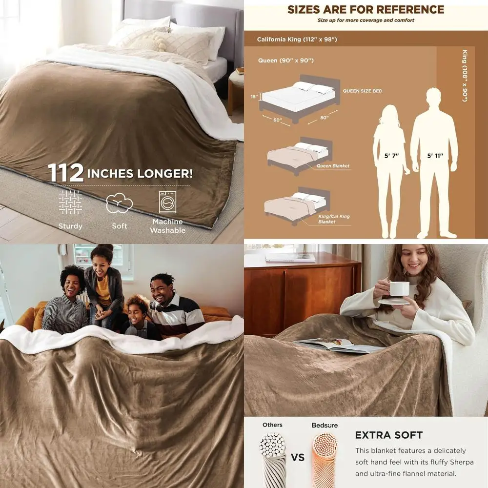 

Oversized Cal King Sherpa Fleece Blanket - Plush Warm Throw for Winter, Camel, 112x98 Inches